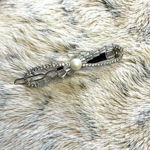 beautiful bow pearl diamond crystal silver color hair clip hairpin